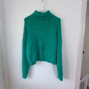 Mustard Seed Teal Green Fuzzy Turtleneck Sweater